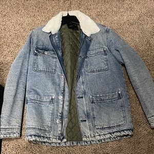 Zara Distressed Denim Jacket with quilted lining. Size small